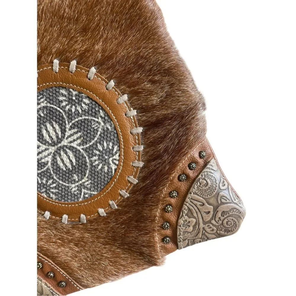 New Myra Western Cowhide Leather Crossbody Bag Purse Hair On Hide Rodeo